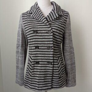 Elevenses by Anthropologie Black & Gray Striped Jacket with Pockets, Medium